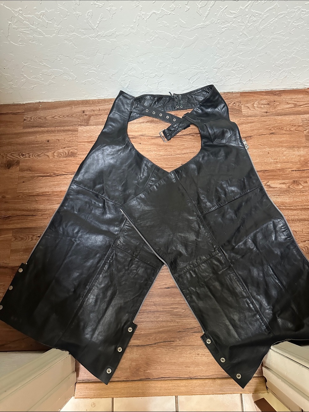 Men's Black Leather Chaps - Classic Biker Style